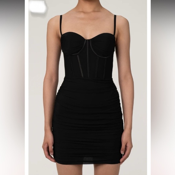 ROSEDRESS CLASSIC RUCHED BODYCON MESH MINI CORSET DRESS - BLACK SIZE SMALL - Picture 1 of 9